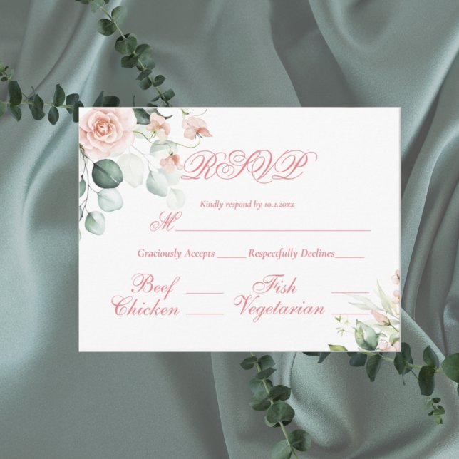 Wedding Floral Elegant Pink Script RSVP Budget Postcard (Creator Uploaded)