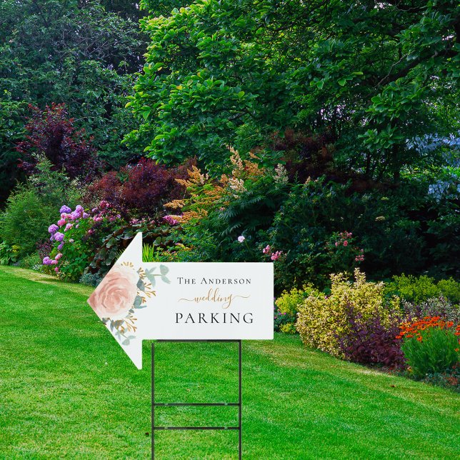 Wedding floral eucalyptus rose parking arrow sign (Creator Uploaded)