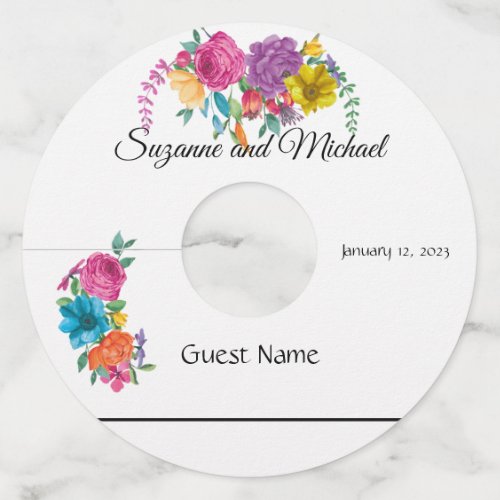 Wedding Floral Flower Bright Fiesta Colors Summer  Wine Glass Tag