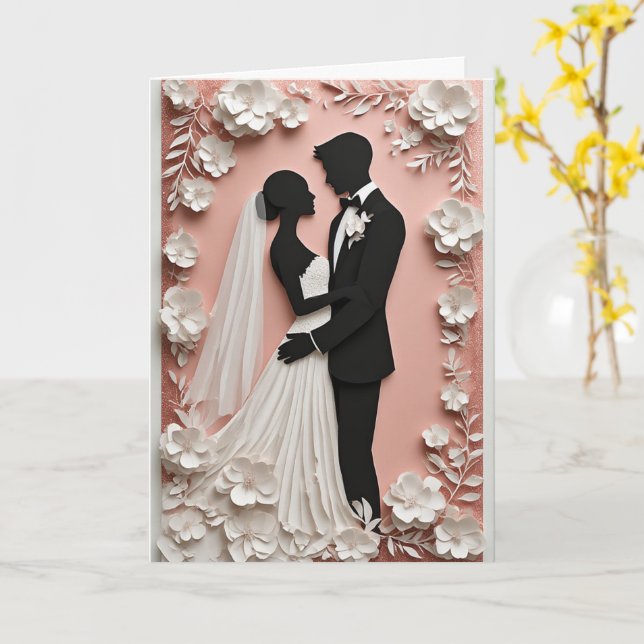 Wedding Floral Frame With Bride And Groom Card (Yellow Flower)