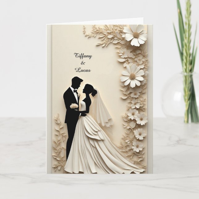 Wedding Floral Frame With Bride And Groom Card (Front)