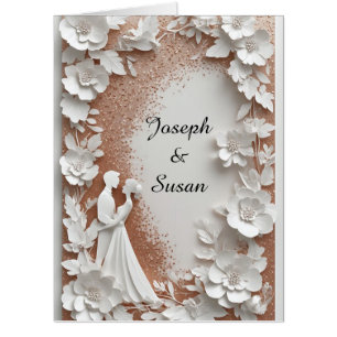 Wedding Floral Frame With Bride And Groom Card