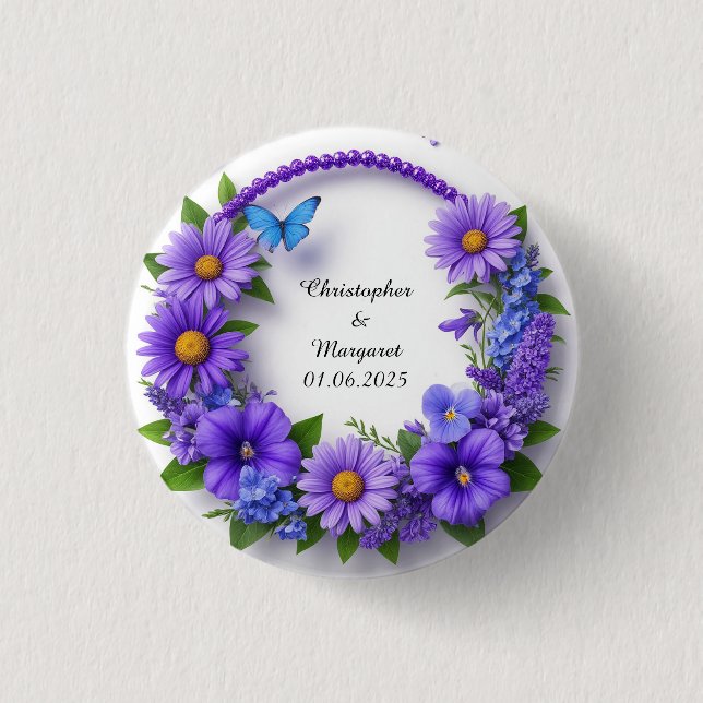 Wedding Floral Frame with Colorful Flowers Button (Front)