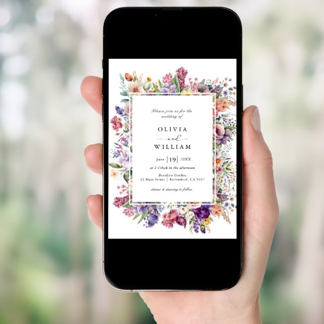 Wedding Floral Garden QR Code All In One  Invitation (Front Digital)