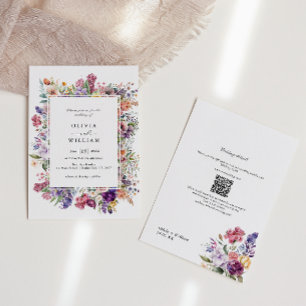 Wedding Floral Garden QR Code All In One  Invitation