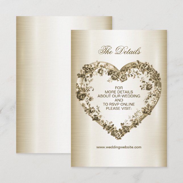 Wedding Floral Golden Ornate Heart Frame Elegant Enclosure Card (Front/Back)