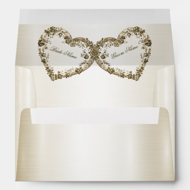 Wedding Floral Golden Ornate Heart Frame Elegant Envelope (Back (Bottom))