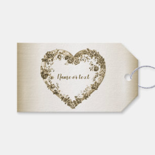 Wedding Floral Golden Ornate Heart Frame Elegant Gift Tags