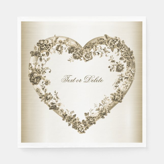 Wedding Floral Golden Ornate Heart Frame Elegant Napkins (Front)