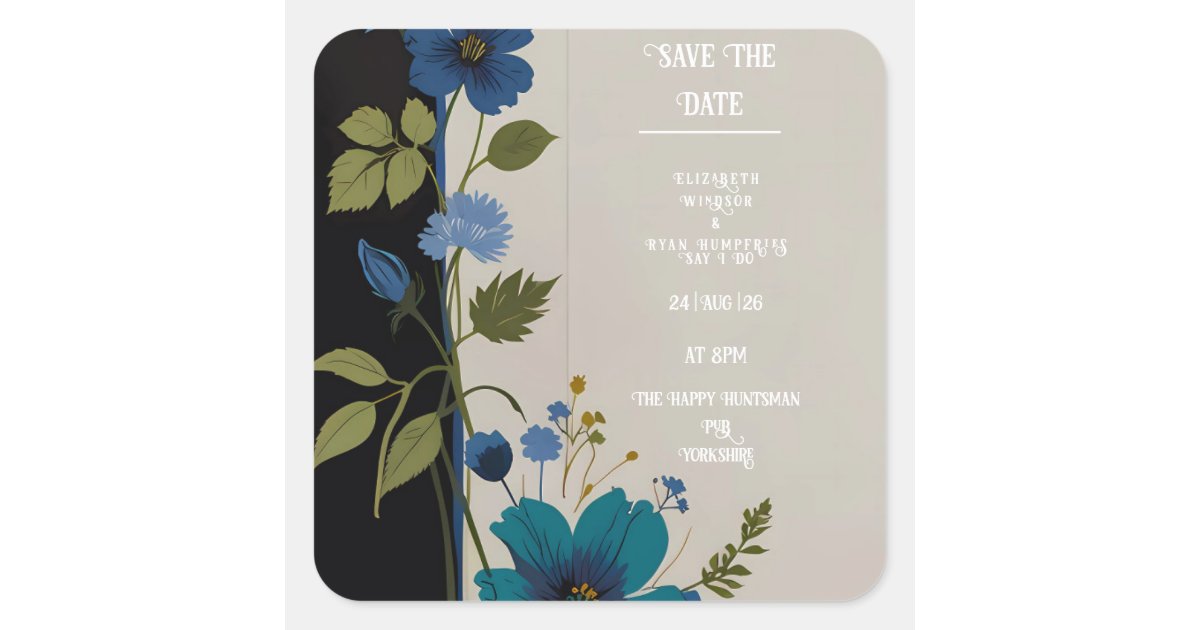 Wedding Floral Invitation Collection Square Sticker | Zazzle