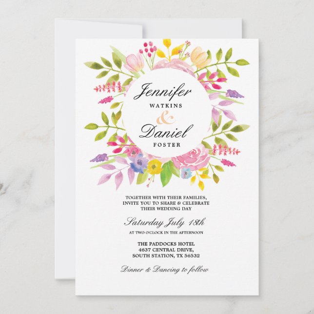 Wedding Floral Invitation Elegant Formal Invite (Front)
