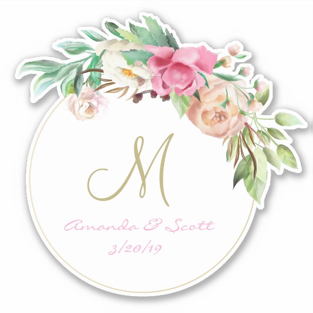 Wedding Floral Monogram Cut Out Wreath Sticker (Front)