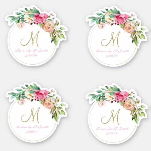 Wedding Floral Monogram Cut Out Wreath Sticker