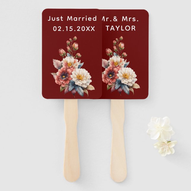 Wedding Floral Monogram  Hand Fan (Front and Back)