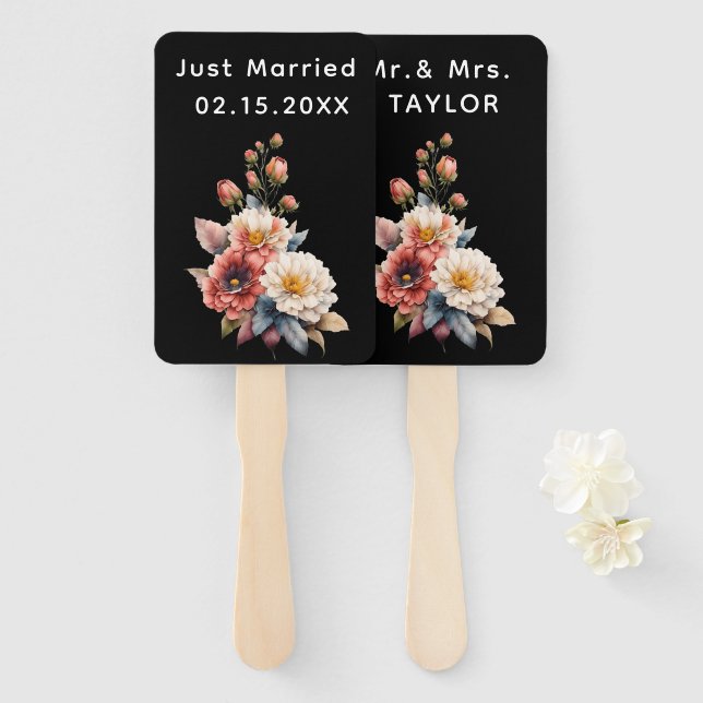  Wedding Floral Monogram  Hand Fan (Front and Back)