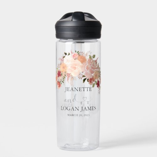 Wedding Floral Peach Flower Watercolor Favor   Water Bottle