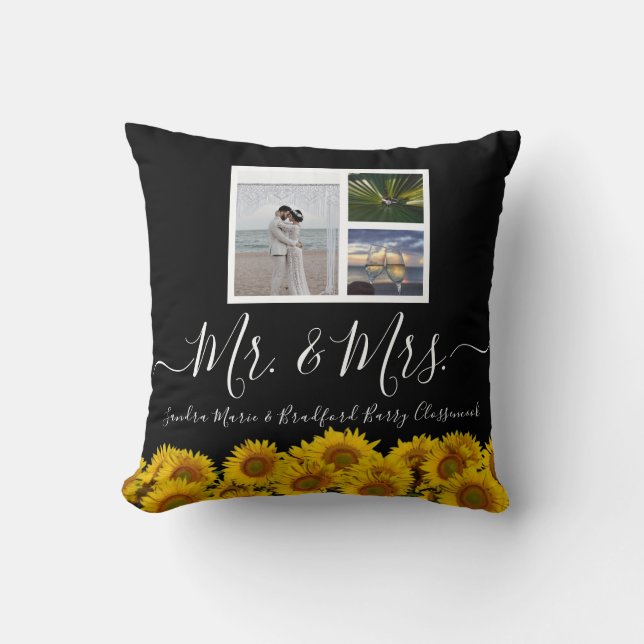 Wedding floral Photo collage black sunflower  Throw Pillow (Front)