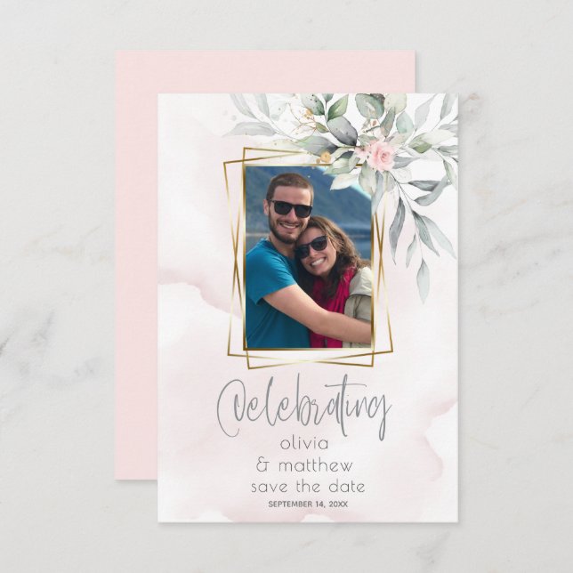 Wedding | Floral Photo Frame Pale Pink Invitation (Front/Back)