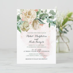 Wedding Floral Pink Green Foliage Elegant Rose Invitation | Zazzle