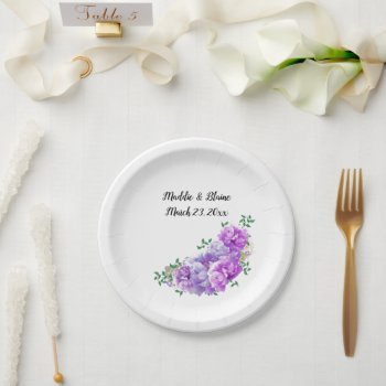 Wedding Floral Purple Peonies Paper Plates by seashell2 at Zazzle