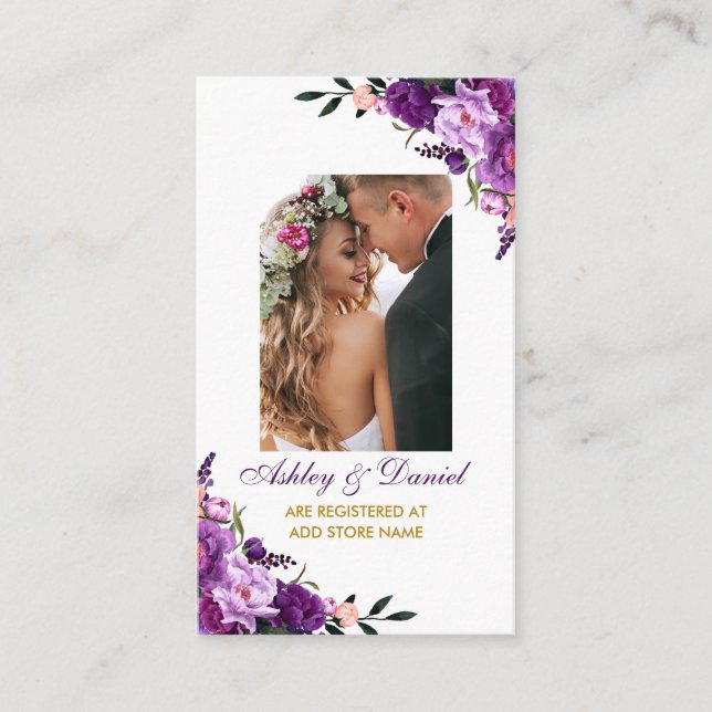 Wedding Floral Purple Photo Registry Insert Card P (Front)