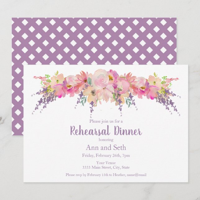 Wedding Floral Rehearsal Dinner Invitation (Front/Back)