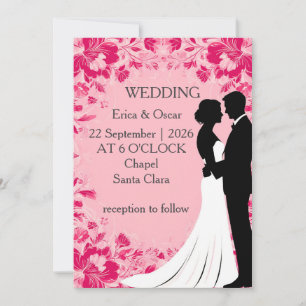🌸 Wedding Floral Silhouette With Pink Flowers Invitation