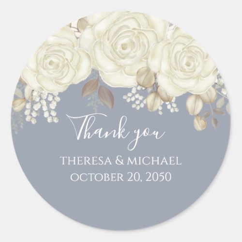 Wedding Floral Thank You Elegant Watercolor Rose  Classic Round Sticker