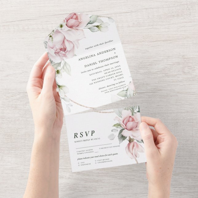 Wedding Floral Watercolor All In One Invitation (Tearaway)