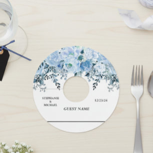 Wedding Floral Watercolor Blue Flower Wine Glass Tag