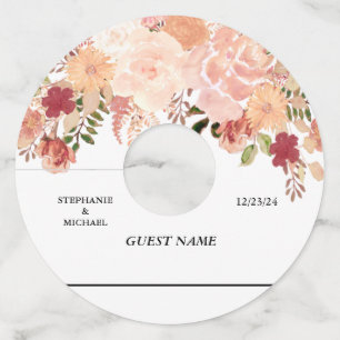 Wedding Floral Watercolor Peach Flower  Wine Glass Tag