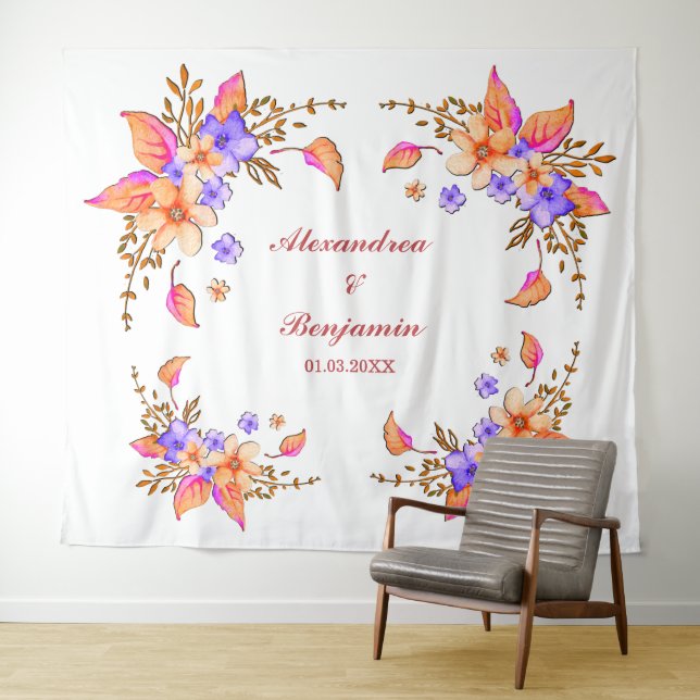  Wedding Floral Watercolor Photo Booth Backdrop (In Situ (Horizontal))