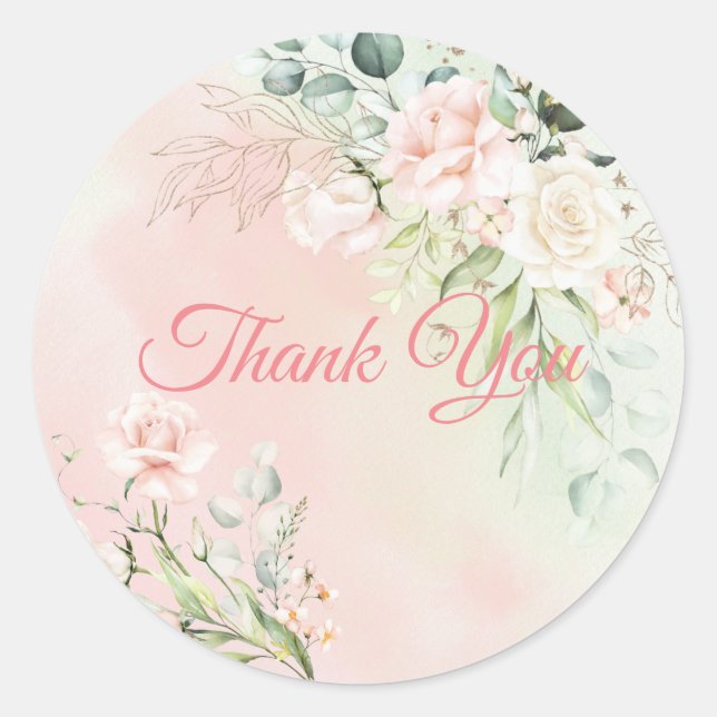 Wedding Floral Wedding Elegant Pink Script Classic Round Sticker (Front)