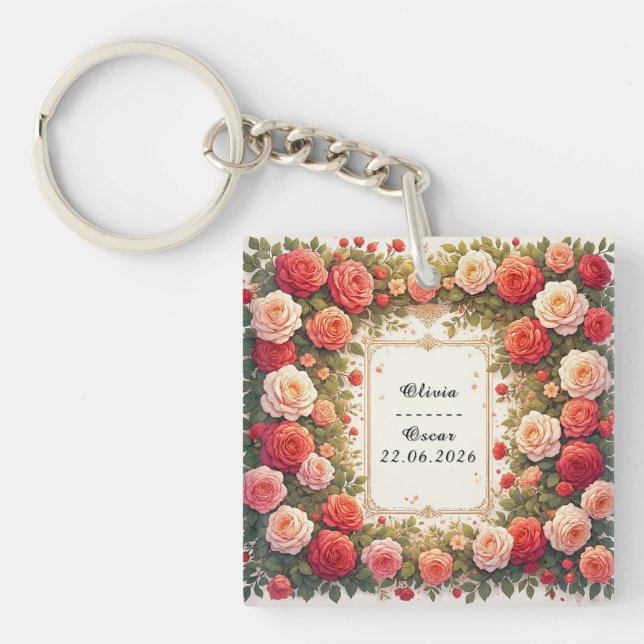 💍 Wedding Floral Wreath Gift For Custom Name Keychain (Front)