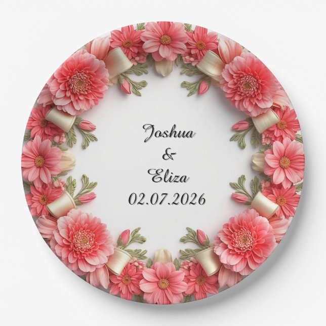 Wedding Floral Wreath Paper Plates (Front)