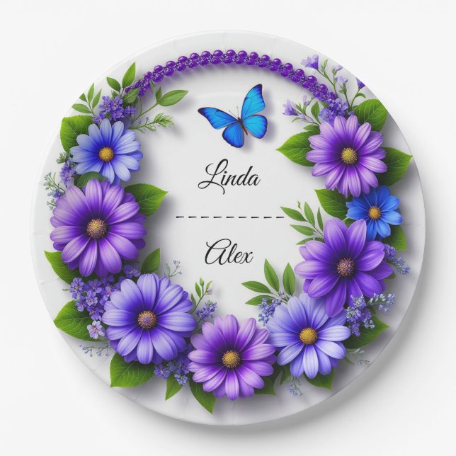 Wedding Floral Wreath Paper Plates (Front)