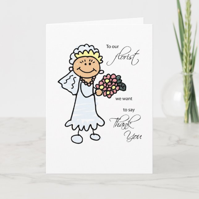 Wedding Florist, Thank You, Stick Figures Bride Thank You Card (Front)