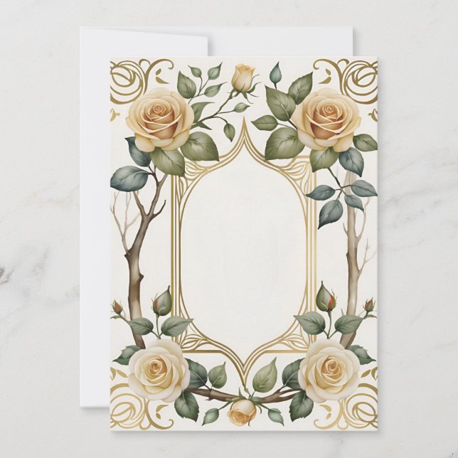 wedding flower and gold frame invitation (Front)