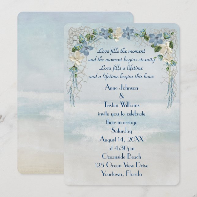 Wedding Flower Arch On Ocean Watercolor Invitation (Front/Back)