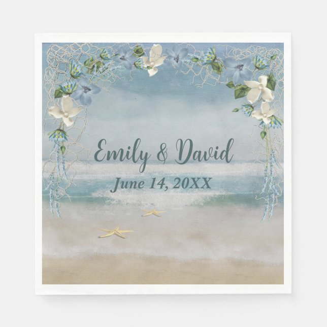 Wedding Flower Arch On Ocean Watercolor Napkins (Front)