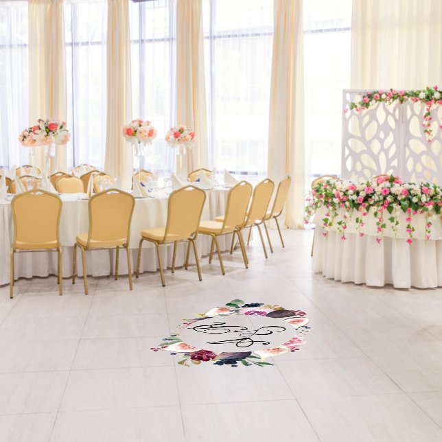 Wedding Flower Frame Floor Decal Initials  (Dinner)