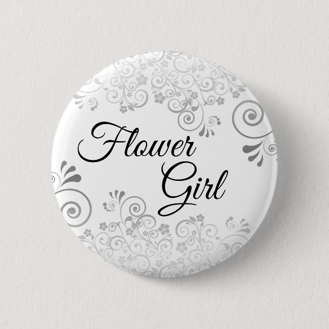 Wedding Flower Girl Button Silver Gray Frills (Front)