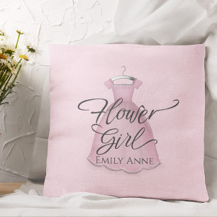 Wedding Flower Girl Cute Vintage Pink Dress Throw Pillow