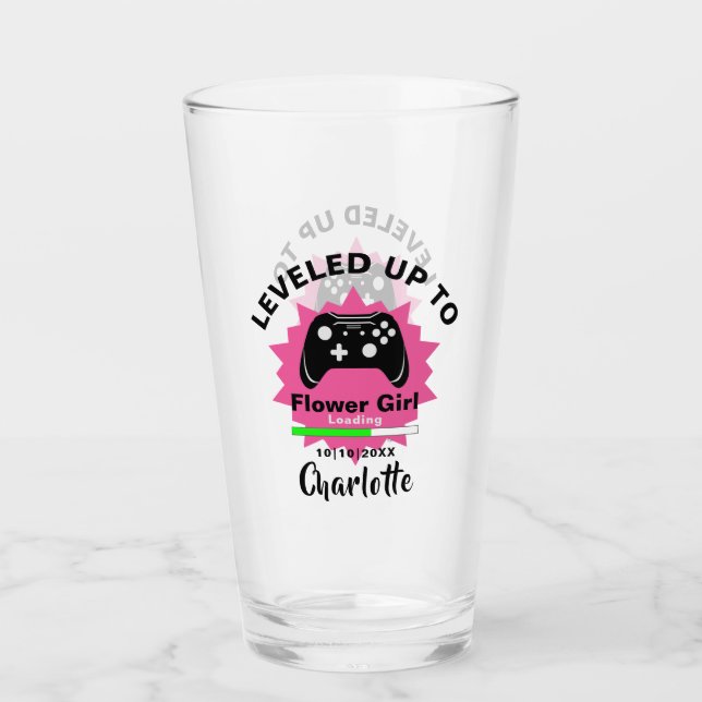 Wedding  Flower Girl Leveled Up Gamer Fun Glass (Front)