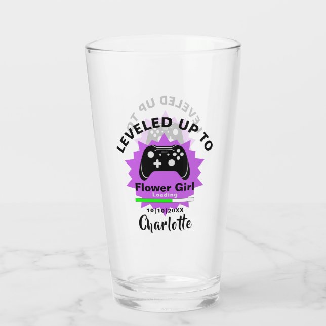 Wedding  Flower Girl Leveled Up Gamer Fun Glass (Back)