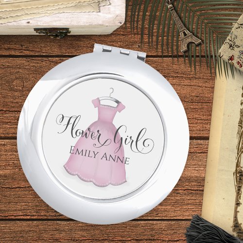 Wedding Flower Girl Modern Minimalist Pink Dress Compact Mirror