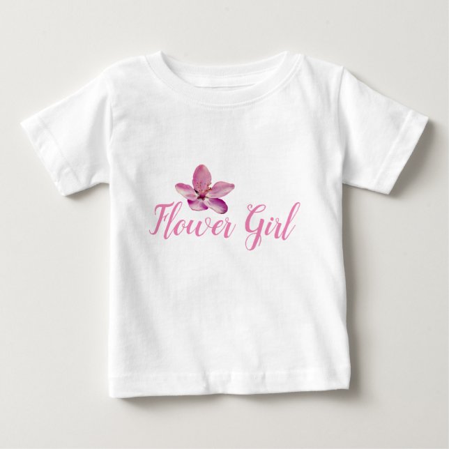 Wedding Flower Girl Pink Flowers  Ruffle Tee (Front)