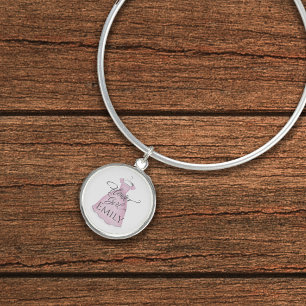 Wedding Flower Girl Vintage Cute Pink Dress Bangle Bracelet