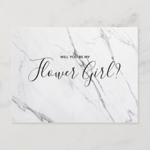 Wedding Flower Girl White Marble Script Postcard