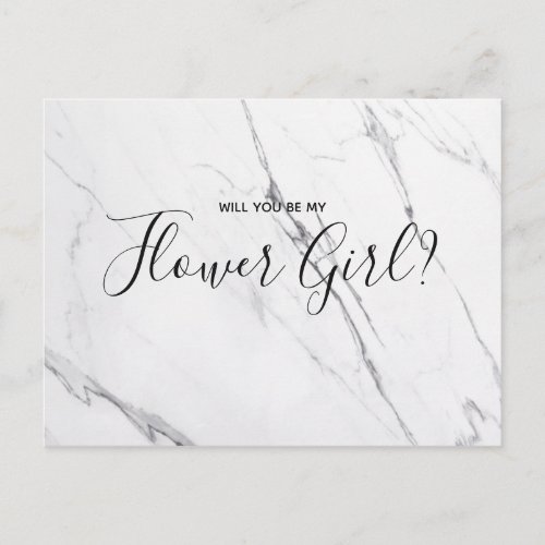 Wedding Flower Girl  White Marble Script Postcard